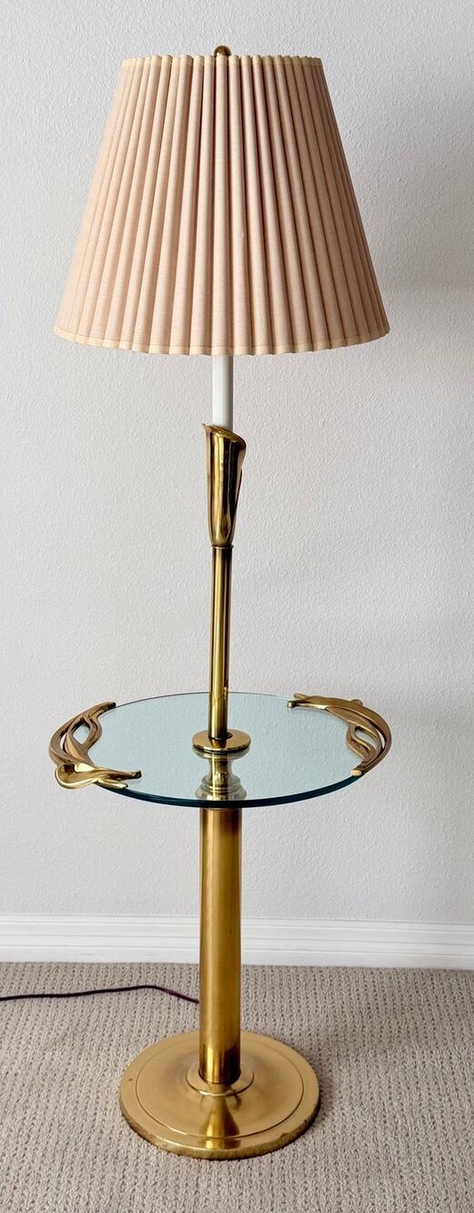 Vintage Stiffel Brass Floral Floor Lamp w/ Glass Table 54"